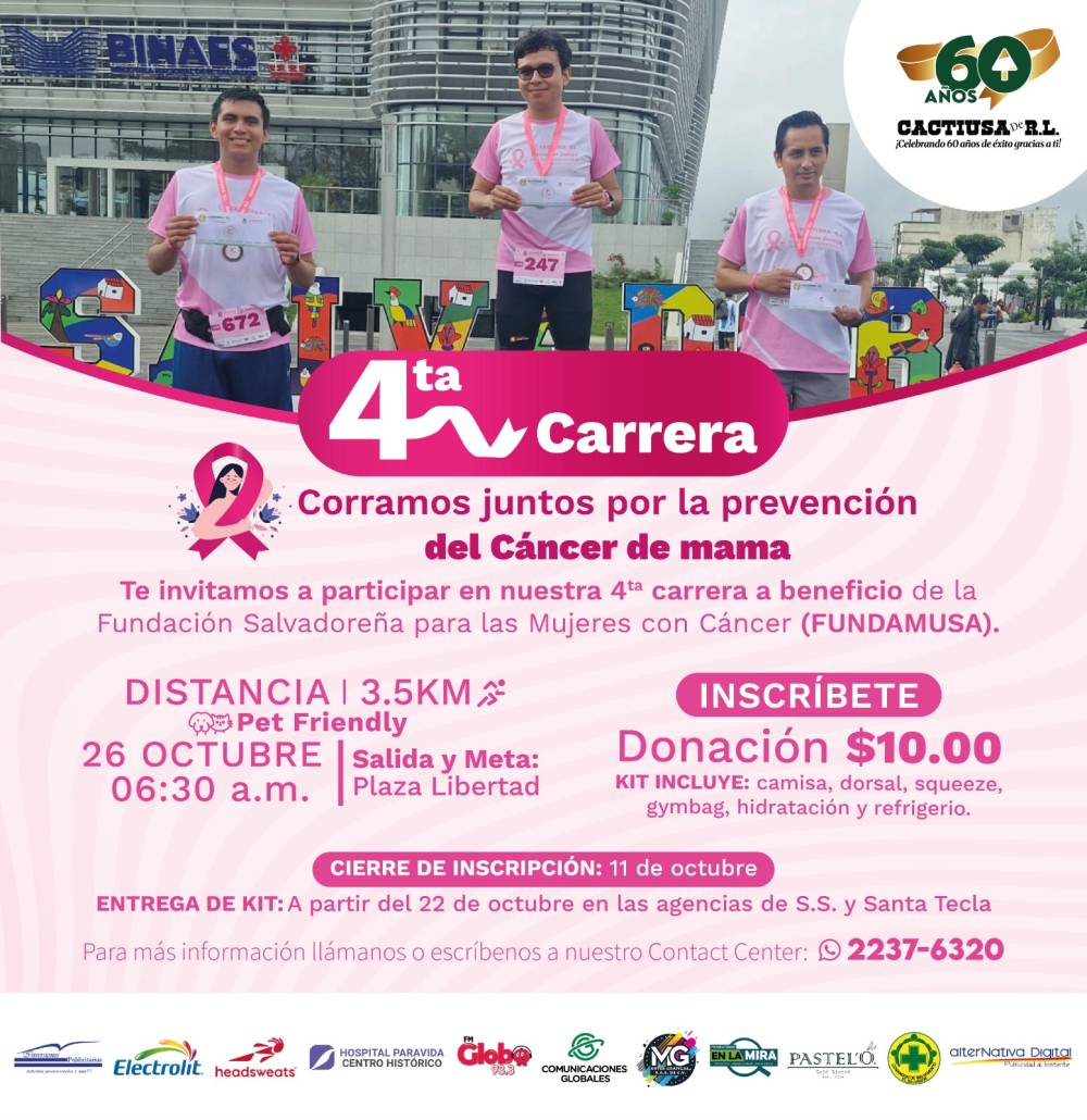 4°Carrera de CACTIUSA De L. "Corramos juntos por la prevención del cáncer de mama"!